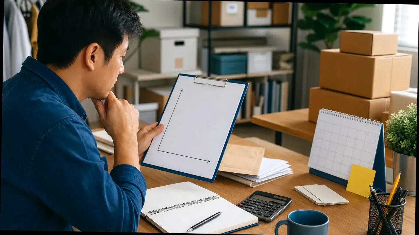 Zakelijke planning met documenten, rekenmachine en notities
