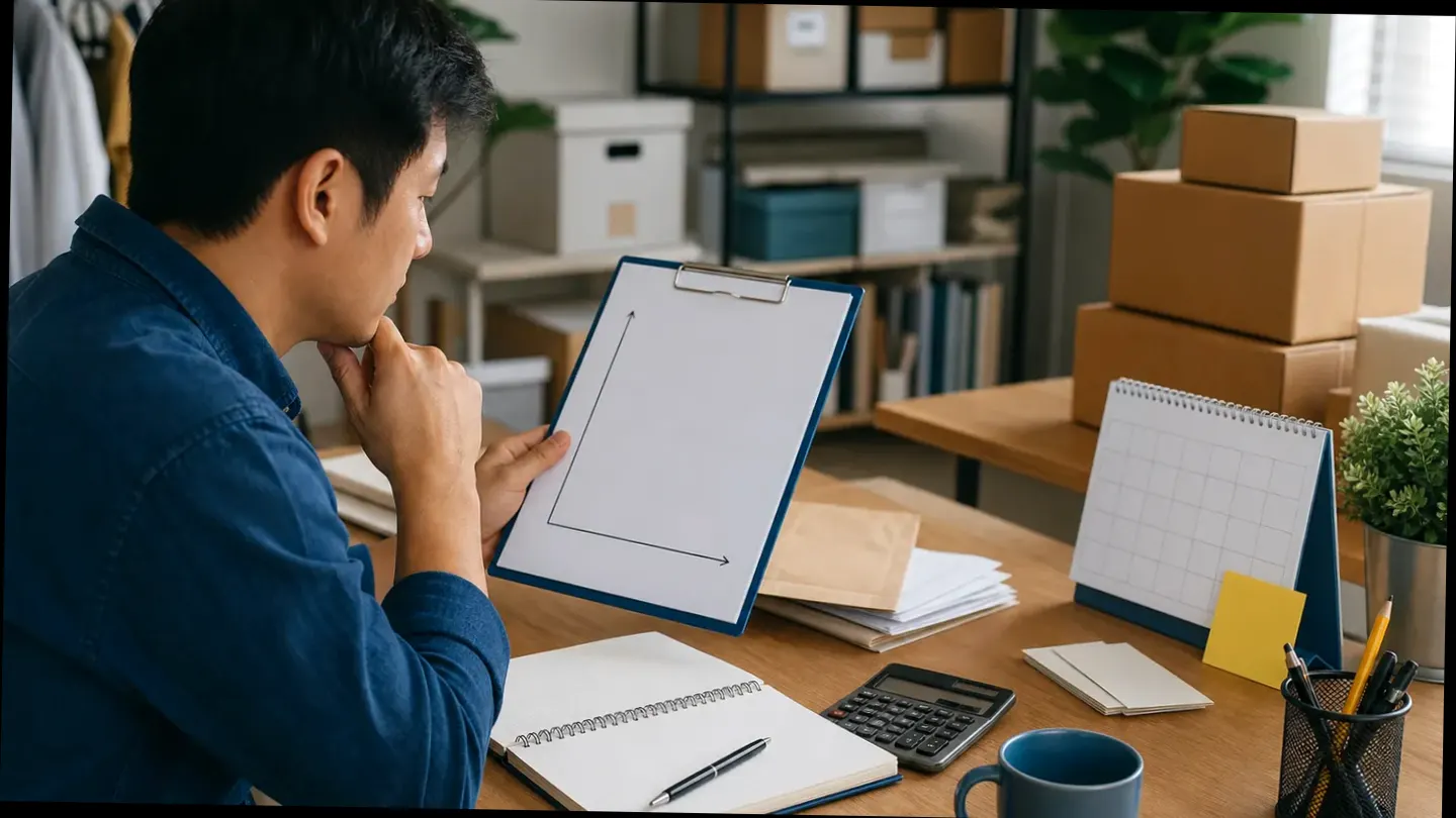 Zakelijke planning met documenten, rekenmachine en notities