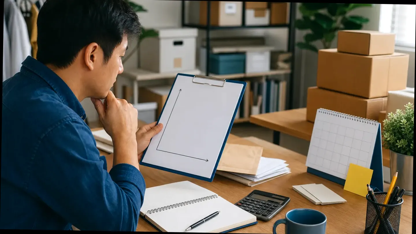 Zakelijke planning met documenten, rekenmachine en notities
